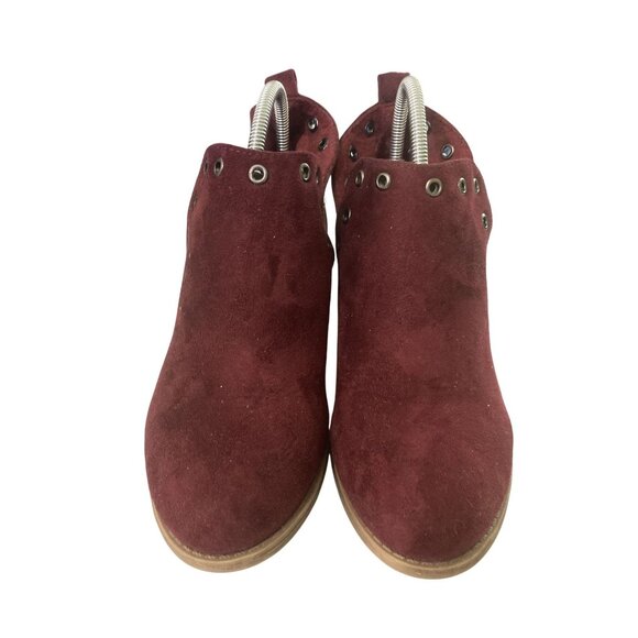 TC women's size 6 Burgundy Suede Ankle Boots With Silver Eyelet Detailing - Picture 1 of 8